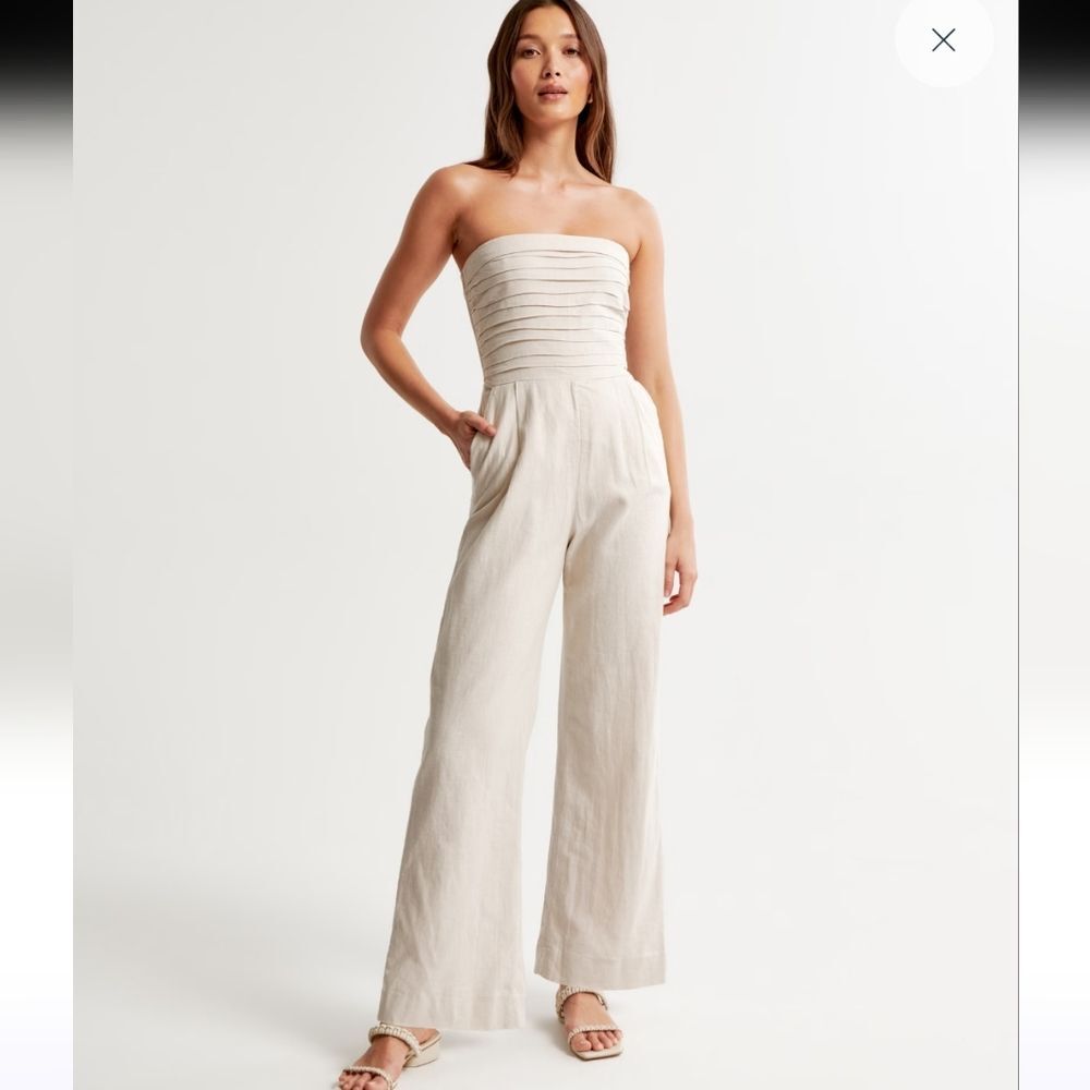 Abercrombie Fitch Emerson Linen Blend Wide Leg Strapless Jumpsuit Xl - Picture 2 of 8